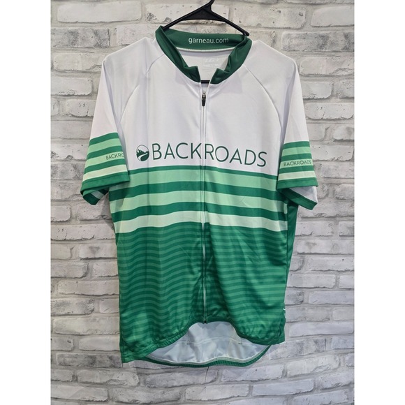 Louis Garneau Full Zip Cycling Jersey Men XL Green White Backroads Short Sleeve - Picture 1 of 8